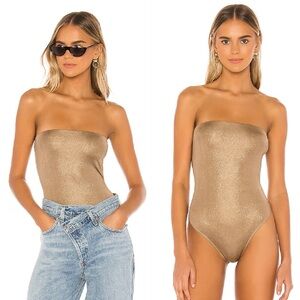 Superdown Jezebel Strapless Bodysuit in Gold